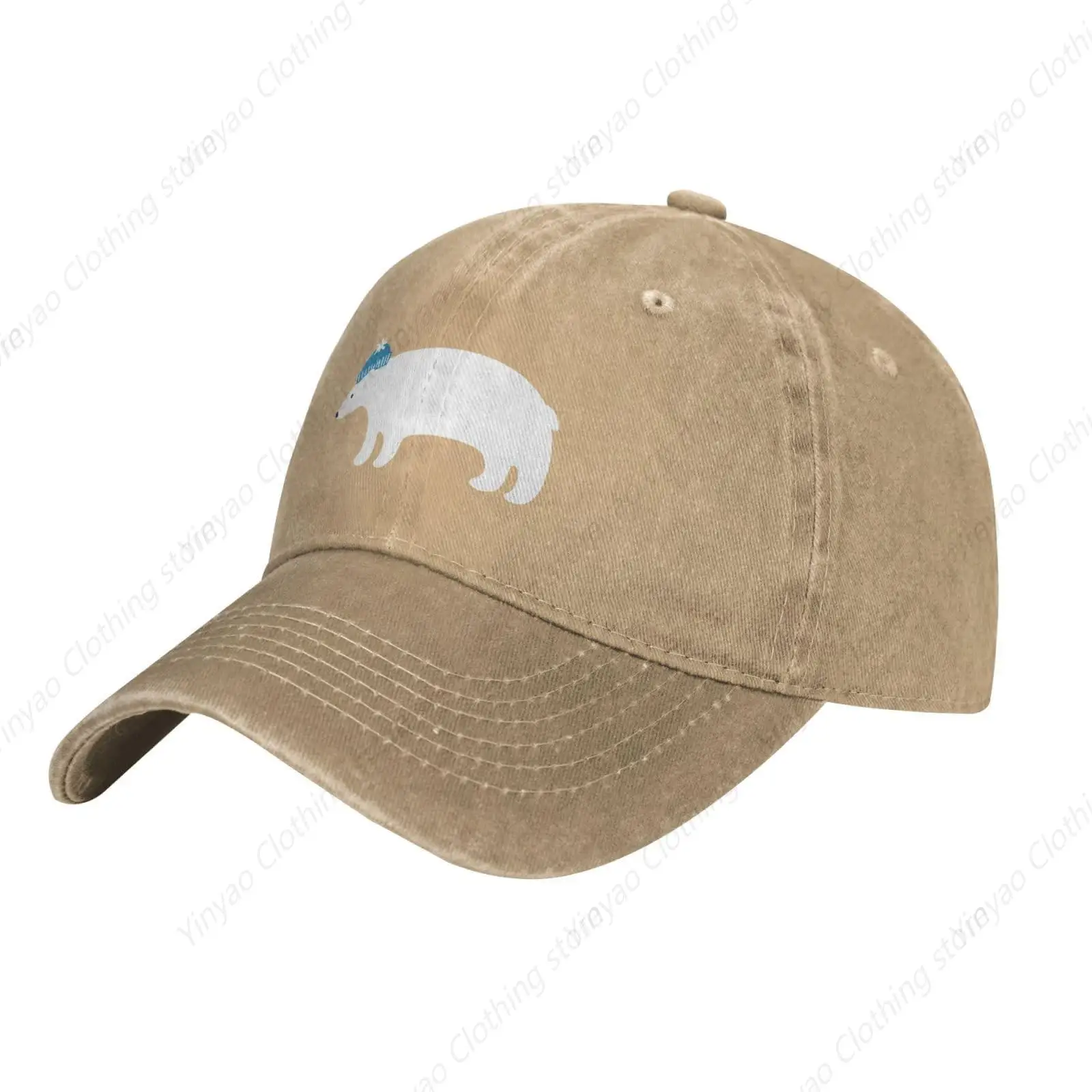 

Polar Bear Pattern Washed Cowboy Hat Fashionable Cool Baseball Hat Adjustable Hat