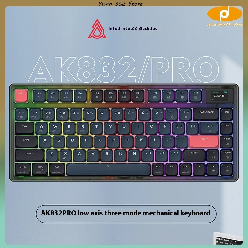 Ajazz Ak832pro Wired Mechanical Keyboard 500mah Wireless 2.4g Bluetooth Rgb Colorful Lighting Keyboard For Laptop Gamer Desktop