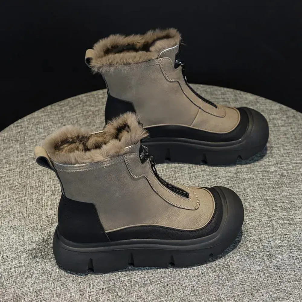 

Trendy Color Blocked Short Boots 2024 Winter New Round Head Flat Bottom Casual Warm Short Tube Thick Bottom Women's Cotton Boots