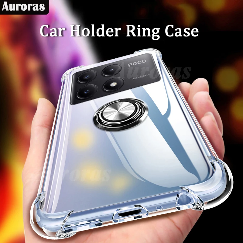 Auroras For Xiaomi Poco X6 Pro 5G Case Adsorbable Ring Transparent Airbag Silicone Shell For Mi POCO M6 Pro 4G Cover Funda