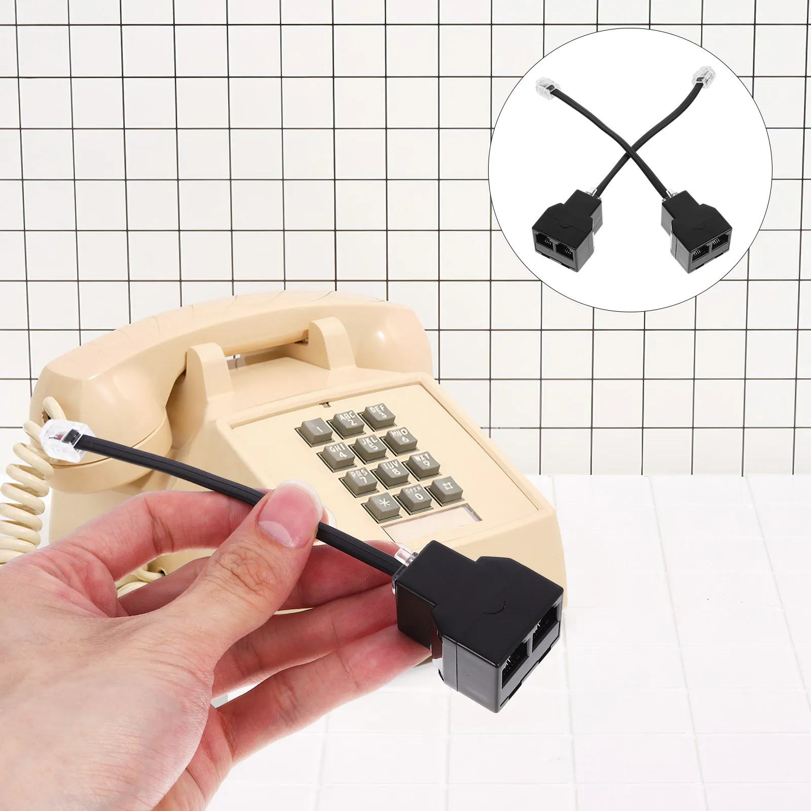 2pcs RJ11 Telephone Splitters Black 6P4C Detachable Cable Adapter for Landline Phone Accessories Stable Signal Transmission