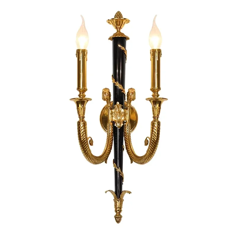 2 Lights French Traditional Antique Brass Finish LED Wall Lamp for Home & Hotel Dimmable 5-Year Warranty