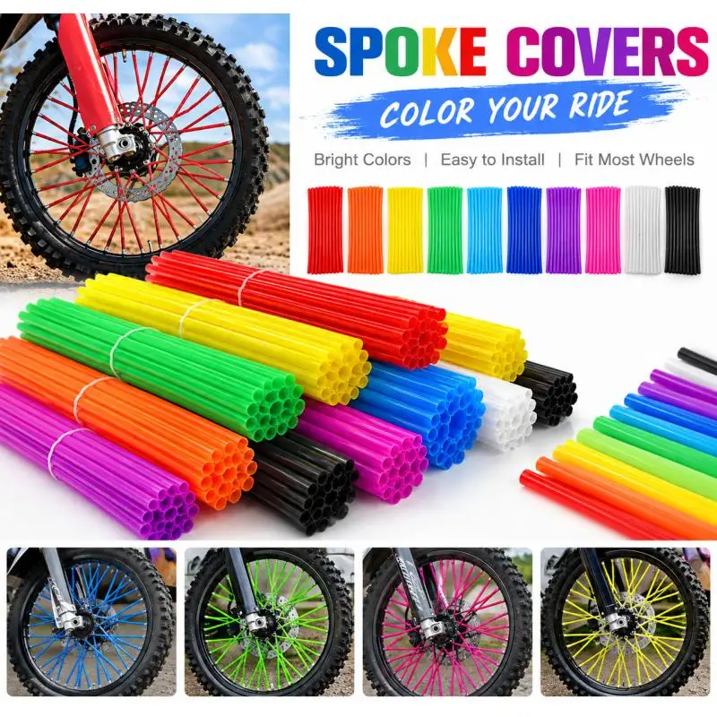 New Motorcycle 72Pcs Wheel Rim Spoke Wrap Kit Skin Cover For Motocross Dirt Pit Bike Enduro