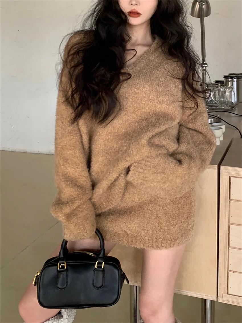 Alien Kitty Lazy Style Pullovers Sweaters OL Women Chic Knitwear Gentle 2024 High Waist Slim Mini Skirts New Elegant Spring