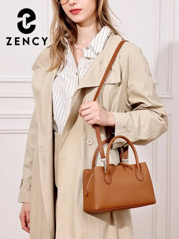 Zency Genuine Leather Women's Shoulder Bag Large Cow Leather Crossbody Bag Casual Handbag Small Satchels Top Handle Bags