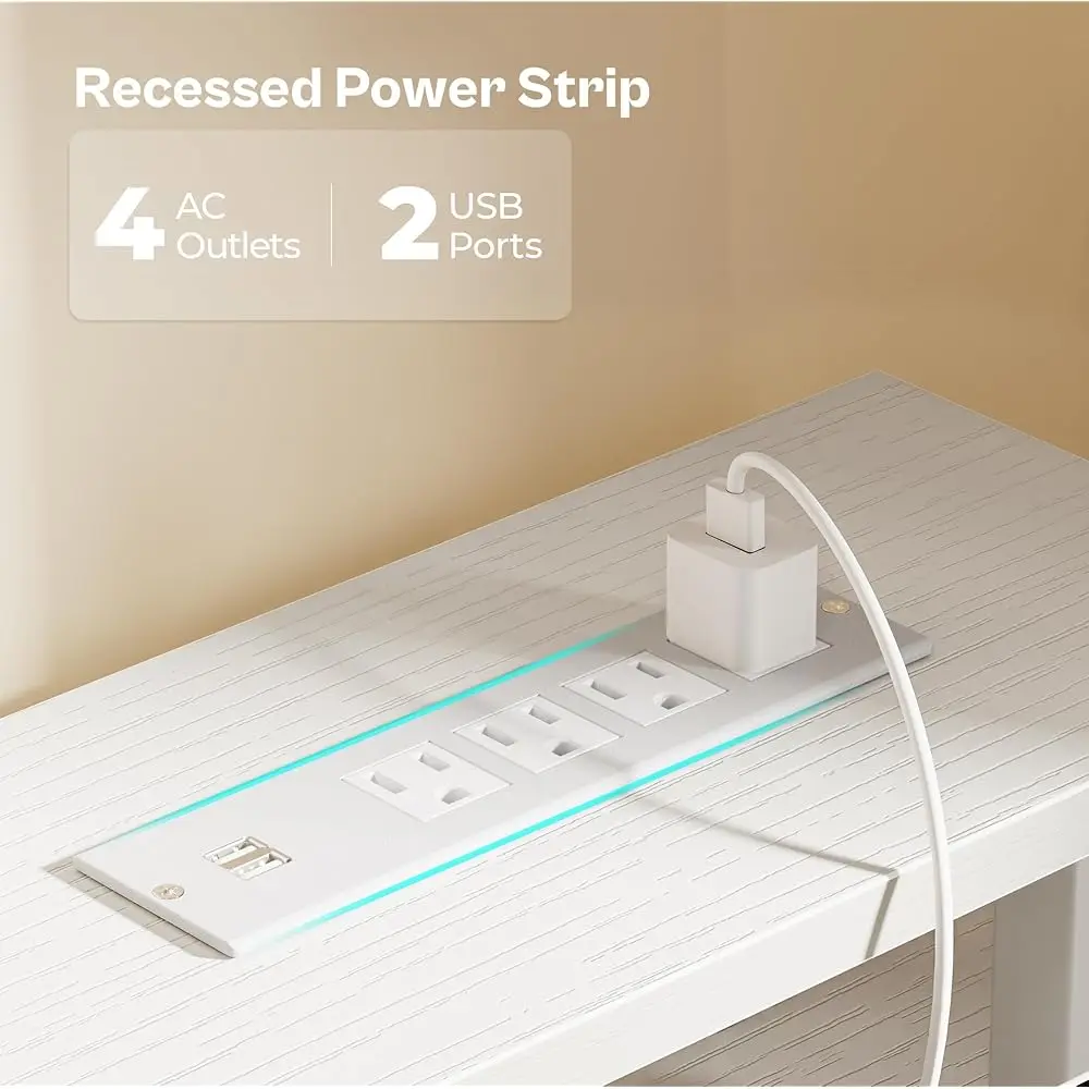 47 H Computer Desk With 4 Drawers, Gaming Desk With Led Lights & Power Outlets, Home Office Desk With Large Storage Space For