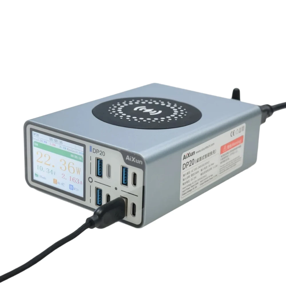 شاحن ذكي Aixun DP20 بقدرة 200 وات - شاشة 15 وات لاسلكية 2.4 بوصة عالية الدقة وشحن سريع متعدد المنافذ لهاتف IPhone/Android PD/QC WiFi/Bluetooth #5