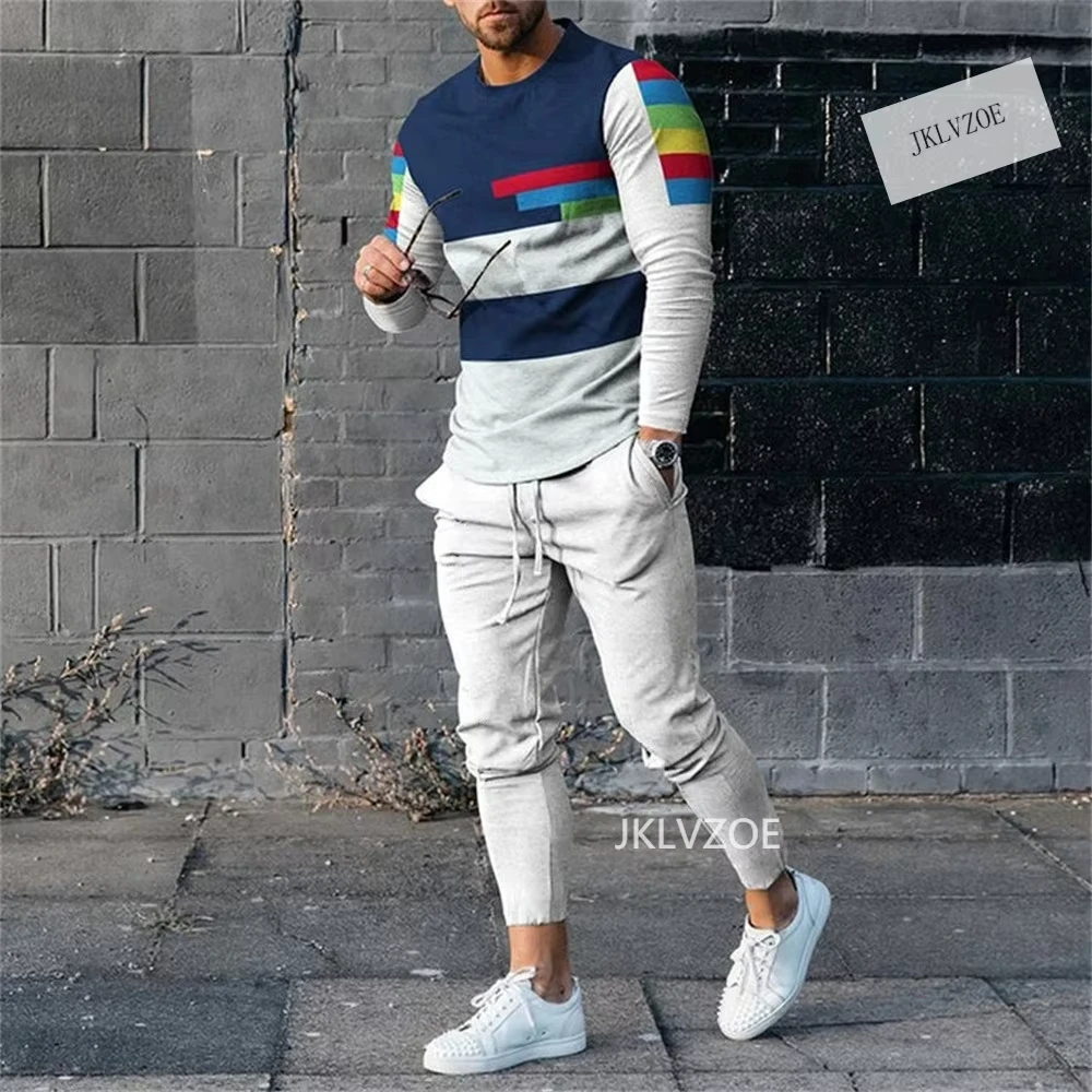 Hotest Summer/Fall Men Clothing 3d Printed Men Long Sleeve T-Shirt+Pants Two-Piece Set Men Long Sleeve T-Shirt Trousers Outfit