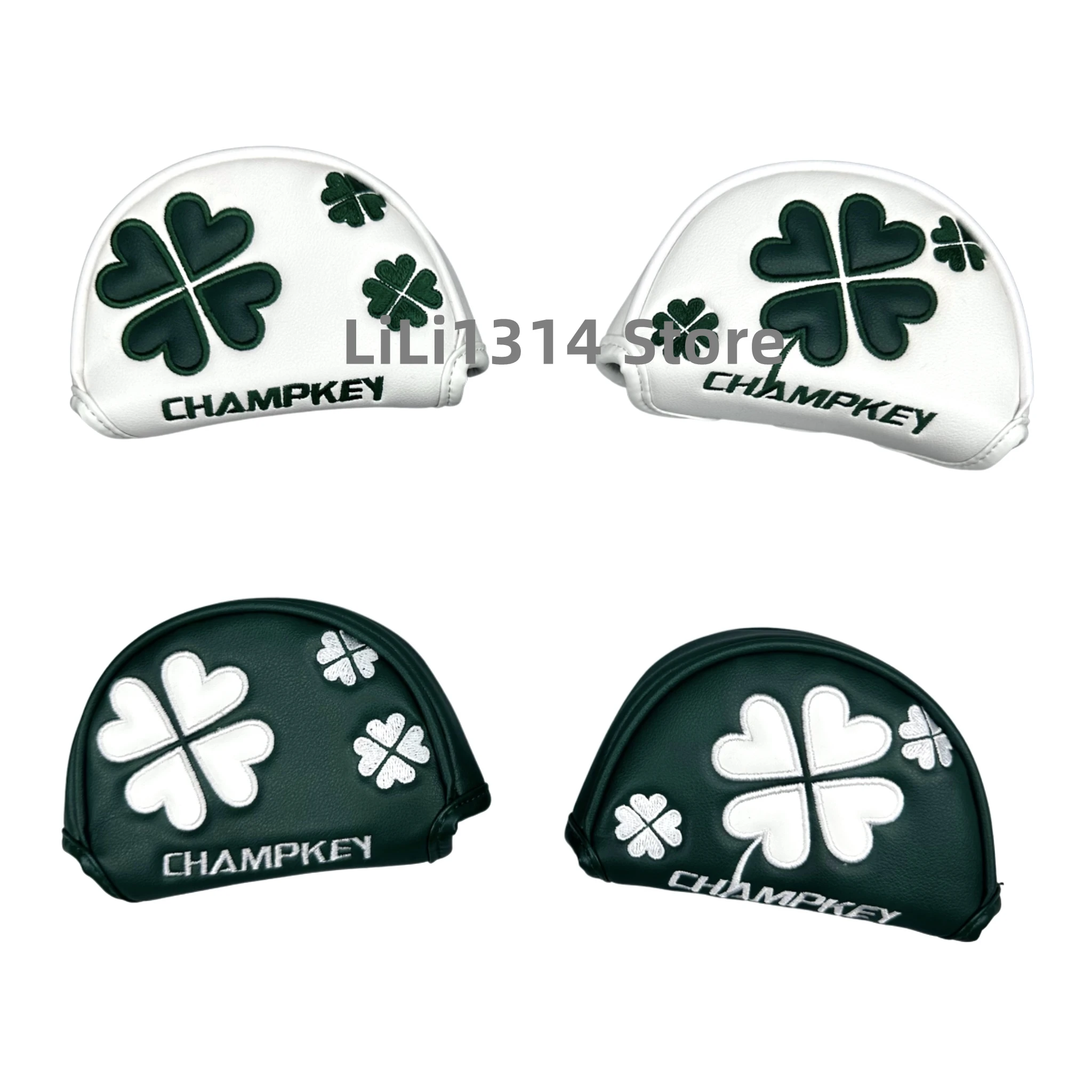 1pc Golf Clover Four Leaf Clover Pattern Putter Cover PU Leather Golf Mid Mallet Putter Club Head Cover with Magnetic Closure