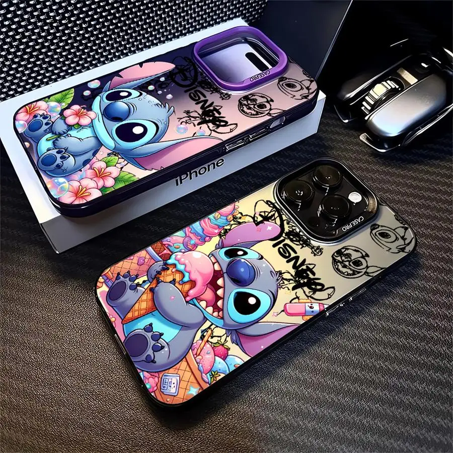 Disney Lilo Stitch Cute Case For Apple iPhone 15 11 16 13 14 Pro Max 12 15 Plus 11Pro Matte Lens Protect Plating Phone Cover