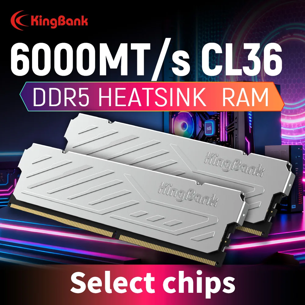 

KingBank KJXS DDR5 SILVER HEATSINK SERIES 16GB / 16GBx2 6000MHz CL36 Dual Channel Kit High-Speed Computer RAM