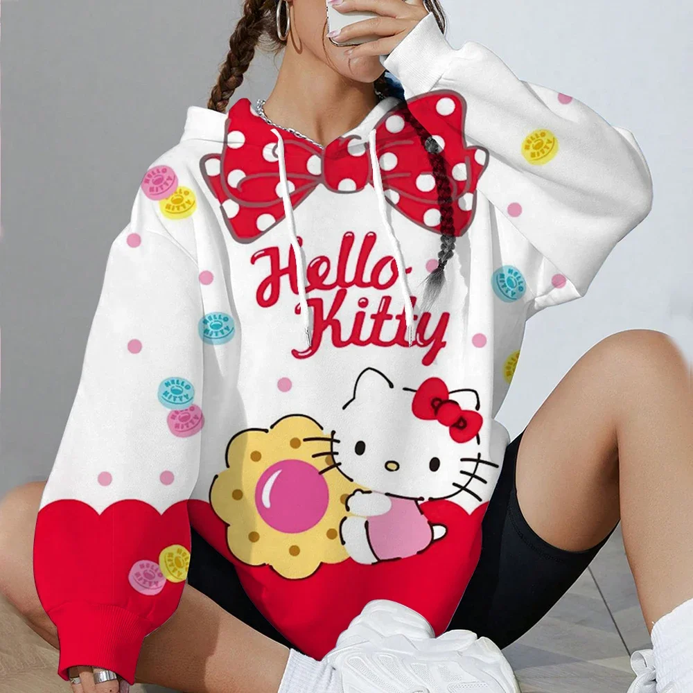 Lente Herfst Hello Kitty Leuke unieke bedrukte hoodie damestrui basic casual en comfortabel Modekleding Hoodie