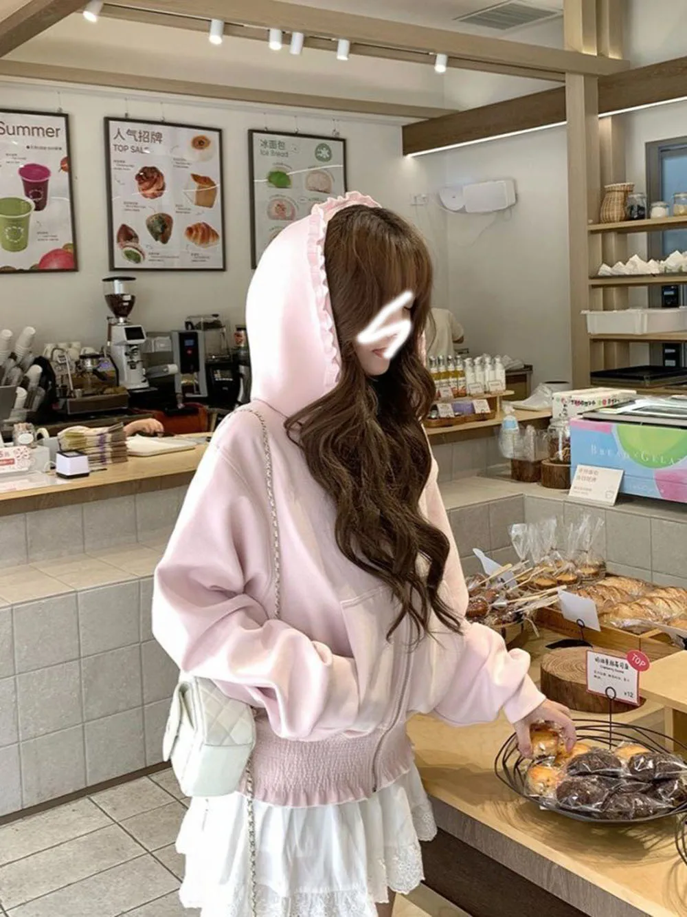 Hot Selling Pink Ruffled Edge Hoodie Coat Loose Fit Zipper Jacket Casual Style Long Sleeve Tops For Spring Autumn Women