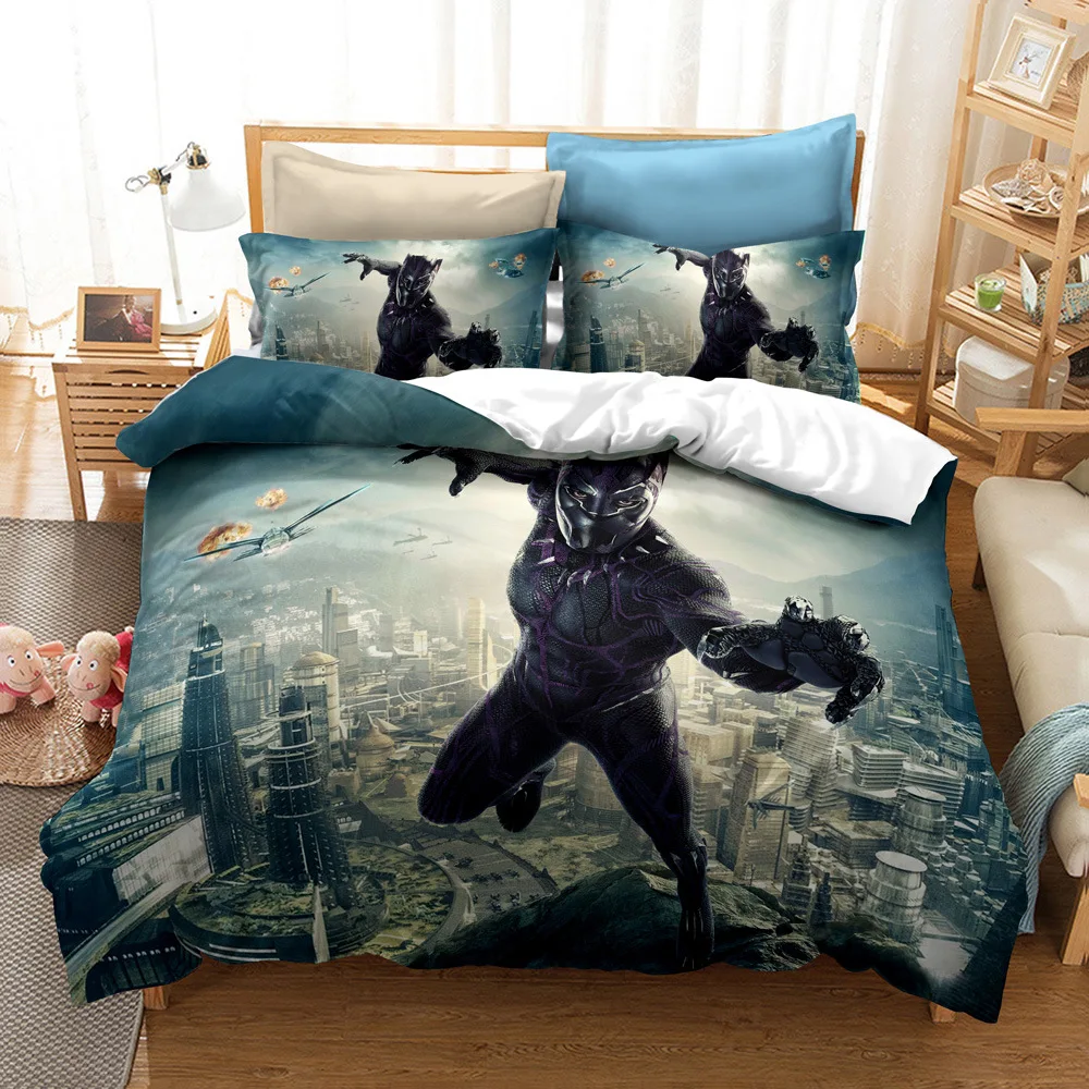 Marvel Hero Black Panther Printed Pillowcase Cover 3-Piece Comfortable Polyester Bedding Set For Boys Children Adults Full Size