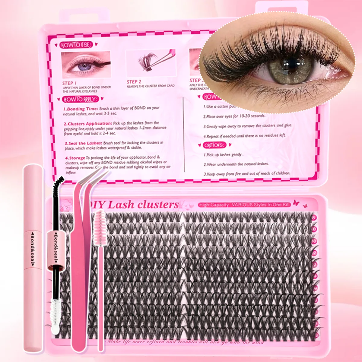 

440PCS 30D DIY False Eyelashes, 10-16mm Mixed Length, D Curl, with Double-Ended Glue and Tweezers, Creating Charming Big Eyes