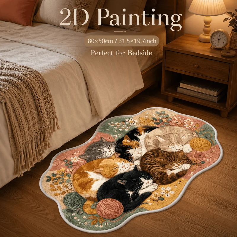 VIKAMA Cute Cat Rug, Soft and Plush Imported Rug in the Shape of a Sleeping Cat, Bedside Rug for the Bedroom, Home Decor