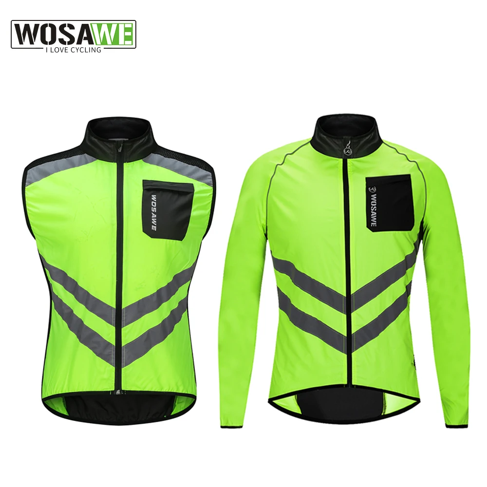 

WOSAWE Cycling Jacket MTB Bike Vest Men Outdoor Sport Windbreaker Windproof Reflective Quick Dry Jacket Bicycle Clothing Green