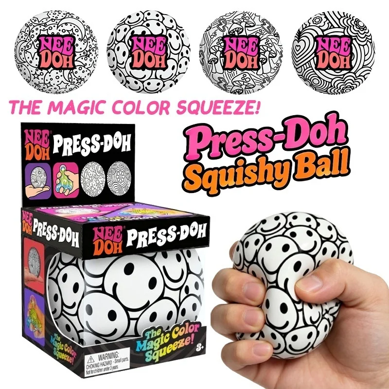 Needoh Press-Doh, magische, farbwechselnde Kugel, mit speziellem Design und Mehlfüllung, weich, zum Trainieren der Handmuskulatur, als Spielzeug zur Stressbewältigung.