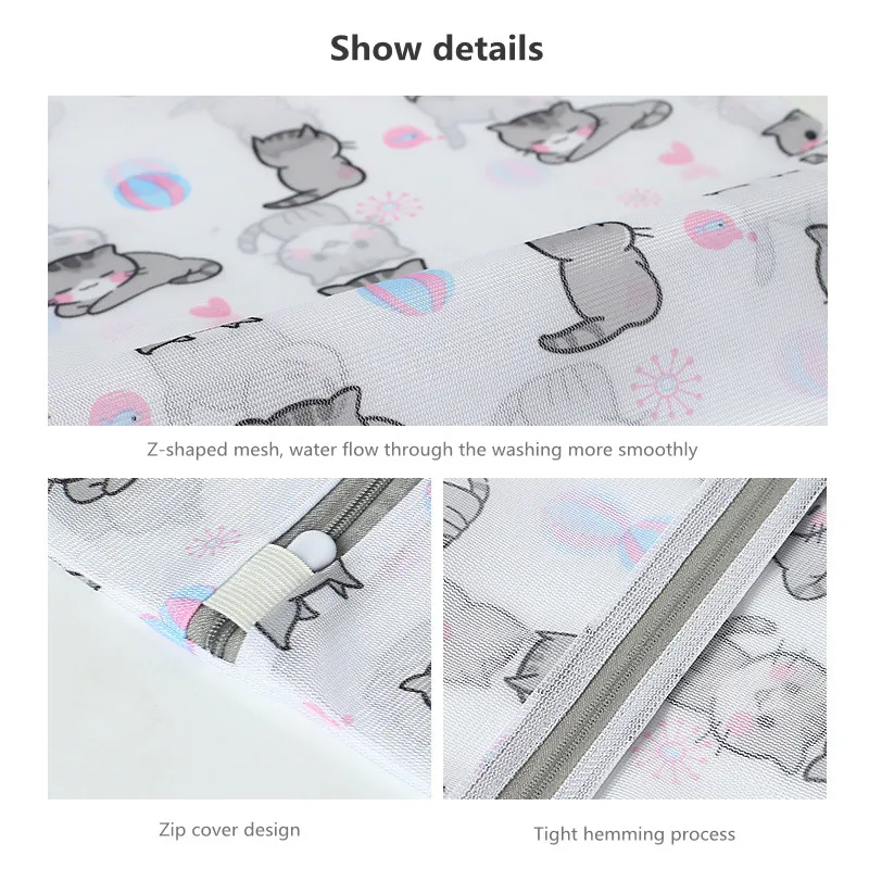 Cartoon Cat Printing Laundry Bag for Washing Machines Lingerie Wash Bags Foldable Dirty Clothes Bag Bra Underwear Laundry Basket