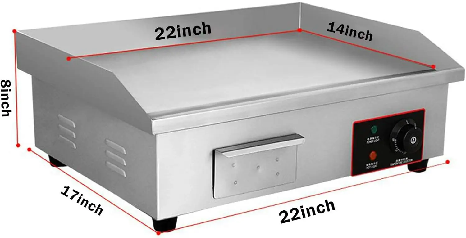 3000W 22" Commercial Electric Countertop Griddle Flat Top Grill Hot Plate BBQ,Adjustable Thermostatic Control,Stainless Steel