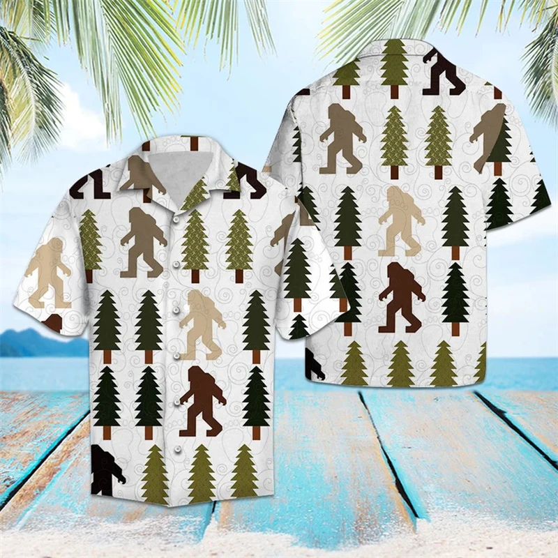 

Fashion Bigfoot Pattern Hawaiian Shirts Summer Casual Holiday Vacation 3D Printed Shirts Cool Streetwear Loose Mens Clothing