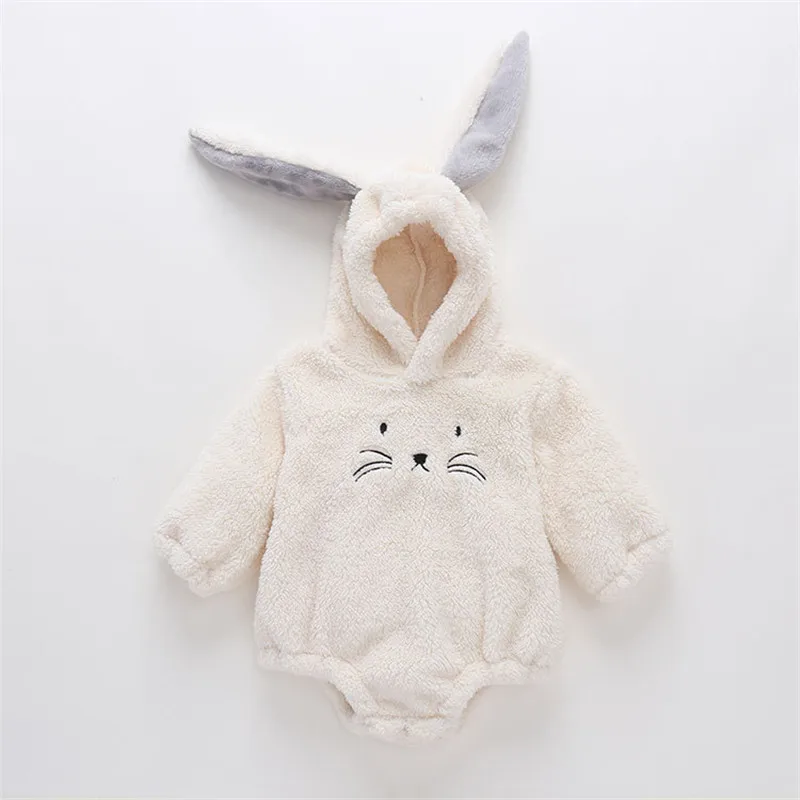 

Rabbit Ear Long Sleeve Girl Thick Warm Cartoon Jumpsuit Clothes Winter Autumn Romper Newborn Infant Toddler Baby Boy Body Suits