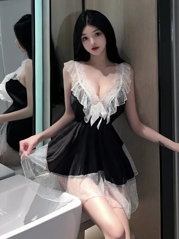 Vestido picante menina estilo fada sexy com decote em v malha sem costas, plissado cintura magro a linha vestido fofo elegante moda feminina topos 063f