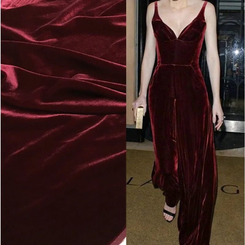 Free 100% mulberry silk velvet georgette tissu flock one-piece dress formal fabric Oxblood red Claret silk velvet fabric