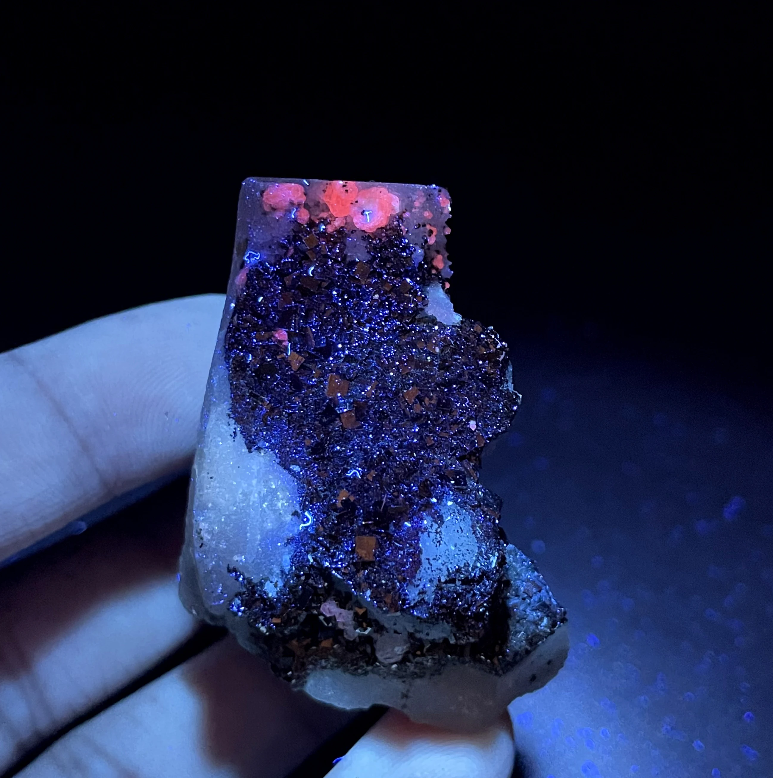 BEST! 100% Natural Pyrite growing on Fluorescent calcite mineral specimen Stones and crystals Healing crystal