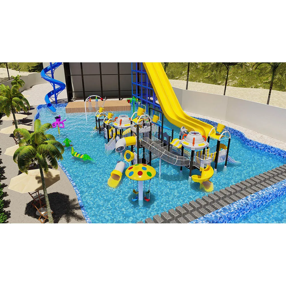 Outdoor Water Playground Splash Pad with Water Guns and Slides for Kids