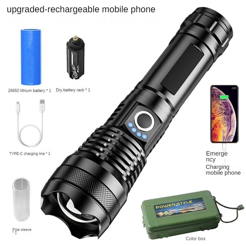 Outdoor Flashlight Rechargeable Torch Camping Waterproof Bright Portable Lighting LED Flashlights Emergency Lantern  Hard Light