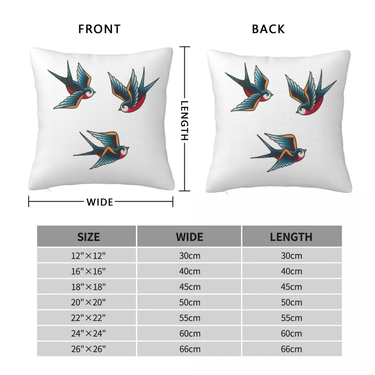 Swallow Tattoo Retro Square Pillowcase Polyester Linen Velvet Creative Zip Decor Pillow Case Home Wholesale 18