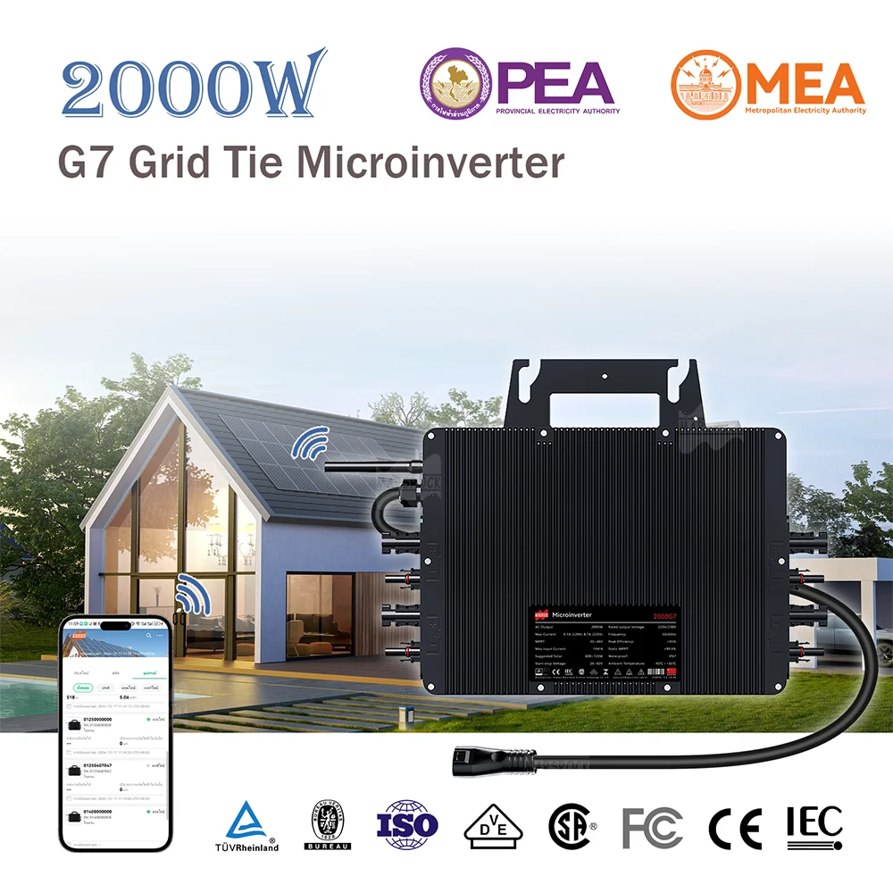 2000W Backflow Inverter on Grid Network Connection DC22-50V to AC230V Household Solar PV Microinverter for 4X350-700W PV Panel