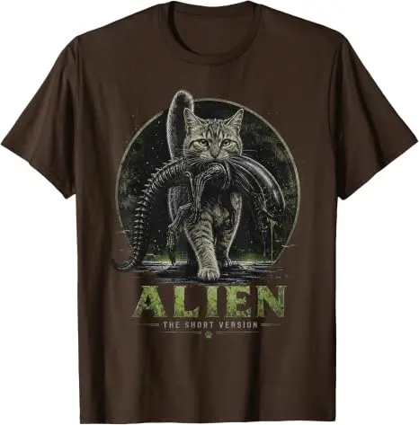 Alien Kurzversion Katze Sci-Fi Horror Parodie Lustiges T-Shirt Y2k UFO Katze Alien Grafik Damen Herren Kleidung Geeks Einzigartiges Neuheiten-T-Shirt – Detail 9