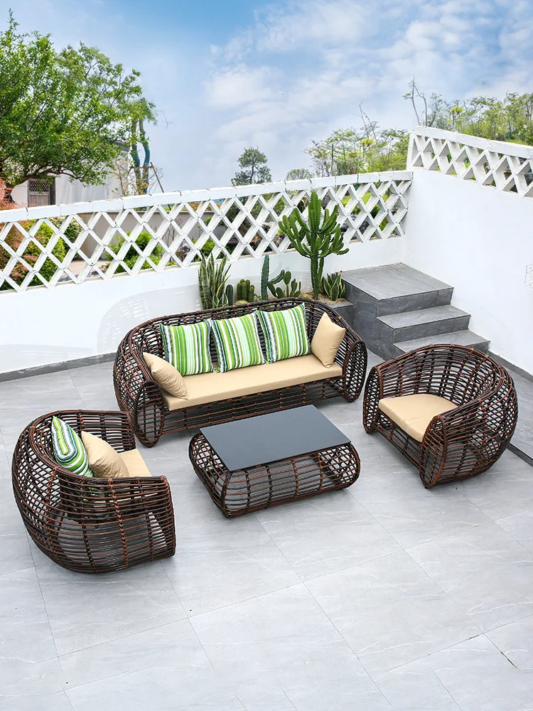 Outdoor sofa rattan chair furniture set balcony leisure simple modern living room villa outdoor courtyard rattan tea table