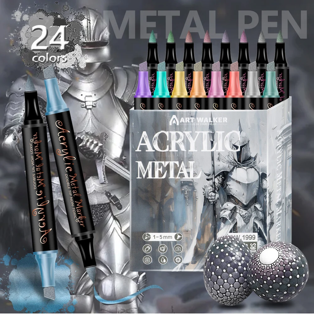 12/24 farben Set Doppel Kopf Punkt Stift Acryl Propylen Metall Marker Stift Hand Konto Gemälde Feine Kunst Pinsel Für karton – Detail 1