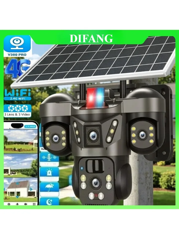 V380 Pro Draadloze Solar Beveiligingscamera Drievoudig Scherm 10X Zoom 4G Simkaart Solar CCTV Lange Batterijduur Draadloze Solar WiFi IP Camera - afbeelding 2