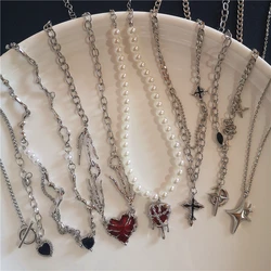 Gothic Red Peach Heart Pendant Necklace for Women Girls Sliver Ghost Claw Love Short Choker PunkClavicle Chain Halloween Gifts