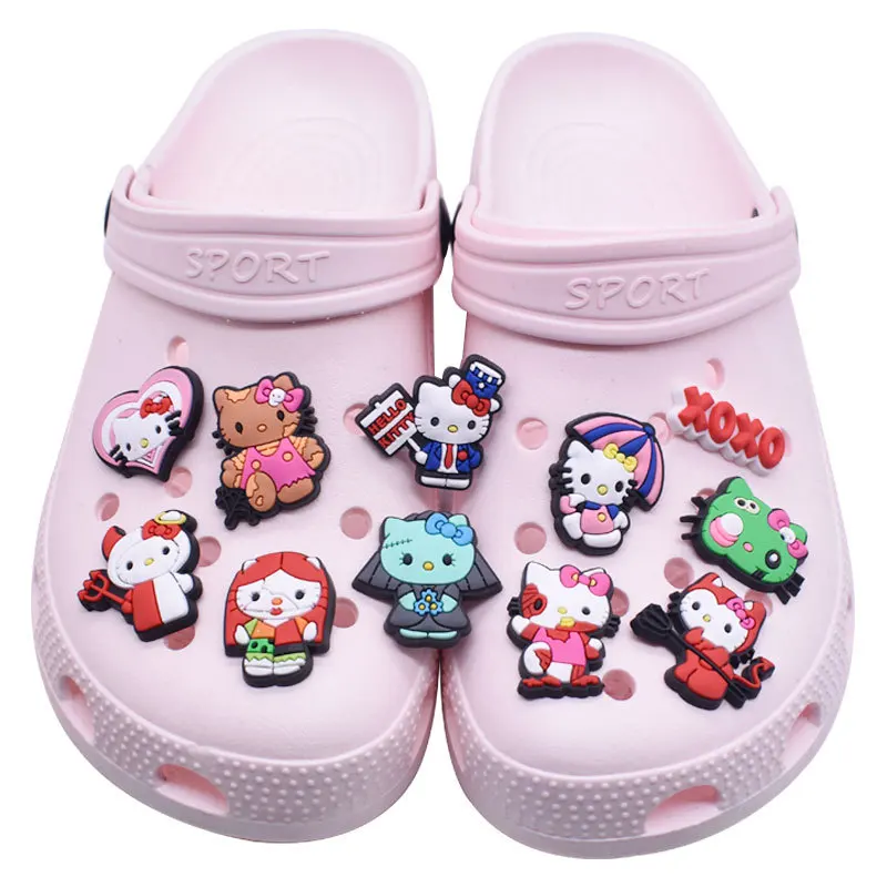 1Pcs Hello Kitty Cute Shoe Croc Charms Cat Accessories Decoration Pvc Cartoon Animal for Hello Kitty Sanrio Women Children Gifts