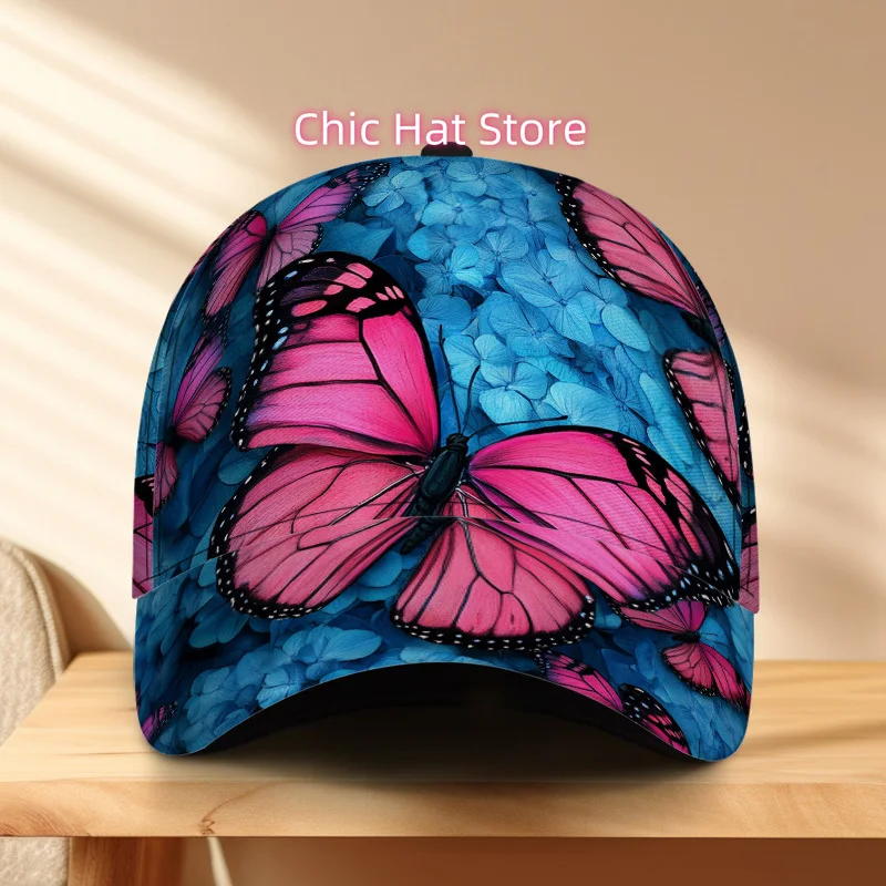 Stylish Design Featuring Butterflies on a Blue Floral Background, This Classic Baseball Cap Is Adjustable And Lightweight, Makin