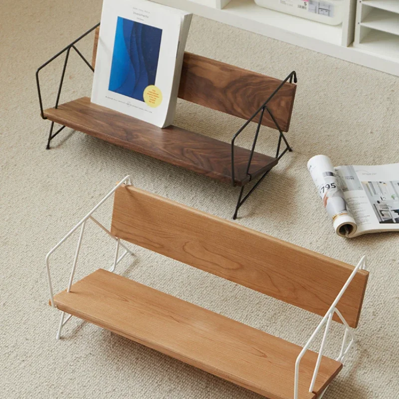 Nordic Vintage Book Holder Bench-Style Bookshelf Black Walnut Storage Rack Desktop Book Organizer Sleek Book Storage