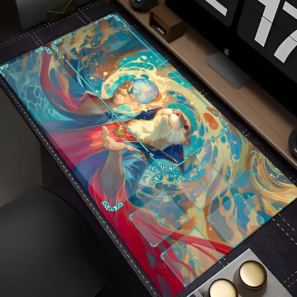 Magic playmat Trading Card Game pc accessories gaming mats rubber anti-slip edge locking Armored Space Cat Desk Mat