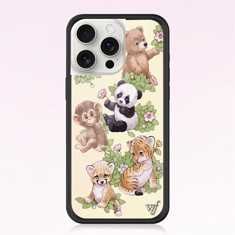 Wildflower 3D Cute Wildlife Panda Monkey Leopard Phone Case For iPhone 12 13 14 15 Pro 16 Pro Max WF Anime Cartoon Lovely Cover