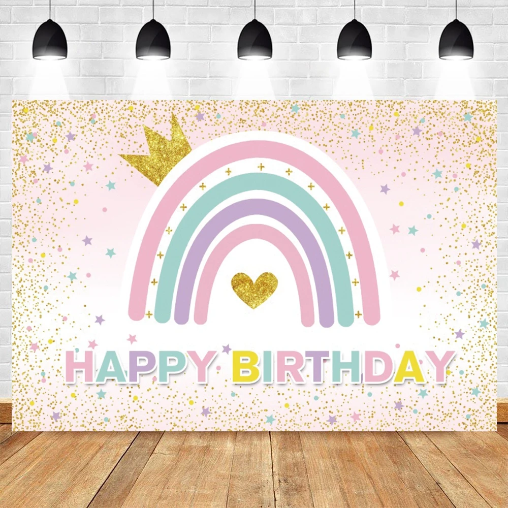 เด็กวันเกิดสายรุ้ง Boho พื้นหลังสำหรับถ่ายภาพดอกไม้ Party Decor ฉากหลังภาพเด็ก Photo Studio Photophone