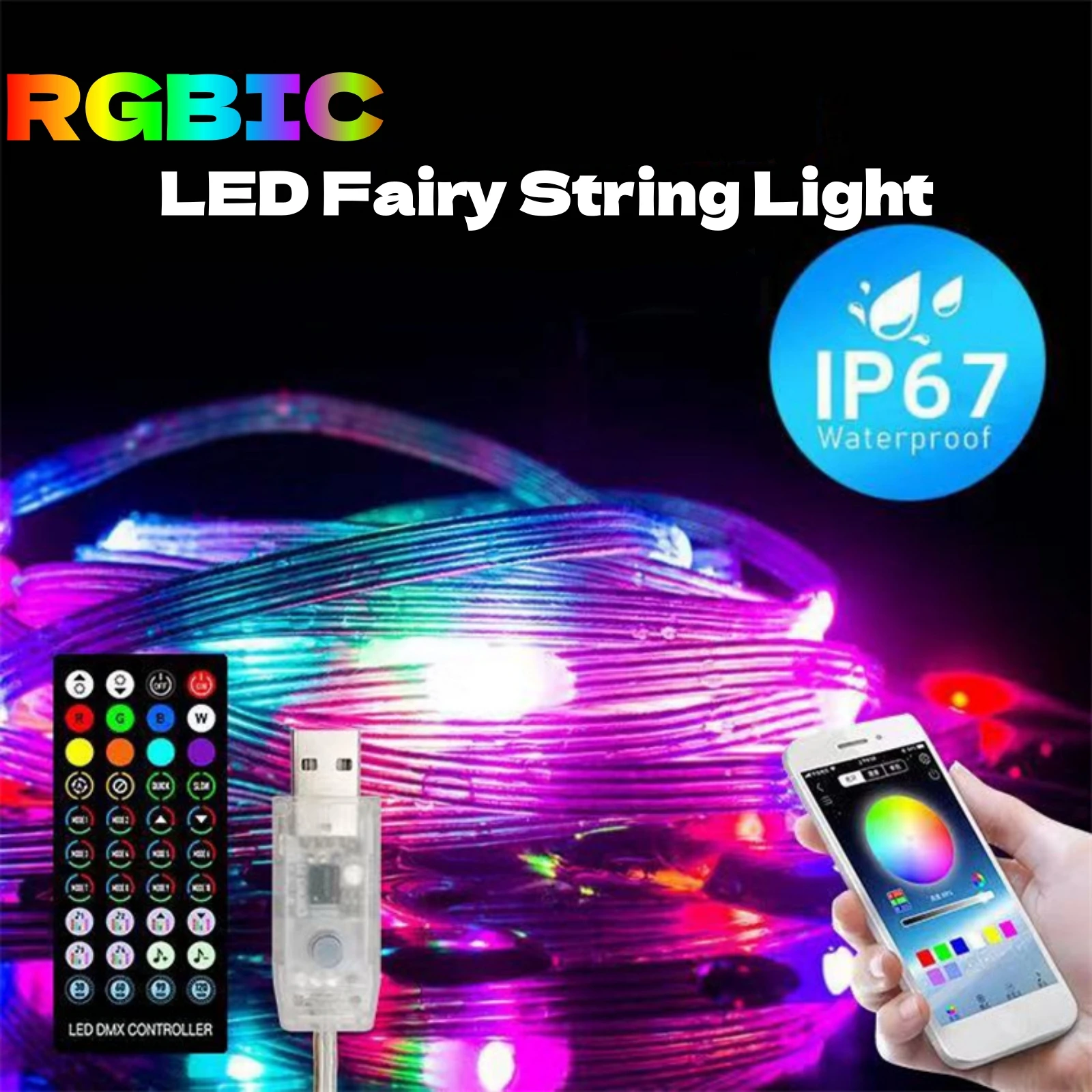 Smart LED Fairy String Lights RGB USB Remote Bluetooth App Control Garland Strip Light WS2812B IC Christmas Party Lamp Lighting