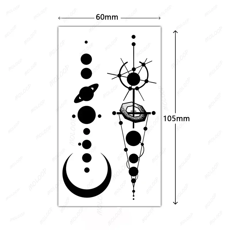 Tattoo Sticker Moon Dots Planet Spaceman Totem Temporary Waterproof Fake Tatoo for Women Men Foot Finger Neck Hand Body Art