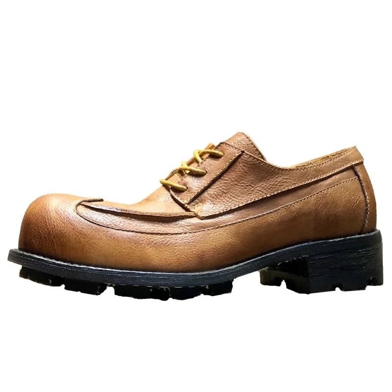 

Handmade Leather Shoes Men's Cowhide Anti Slip Thick Sole Casual Comfortable Formal Genuine Leather Work Shoes Male Brown