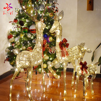 Handmake Iron Art Elk Deer Christmas Garden Decor &LED Light Glowing Glitter Reindeer Xmas Home Outdoor Yard Ornament Decor