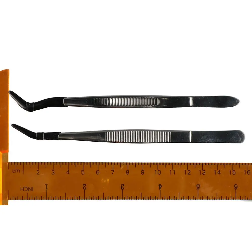 2 Pieces Bent Tip Tweezers Set Long Tweezers with Soft Rubber Tips Stainless Steel Tweezers,Curved Tipped Tweezers