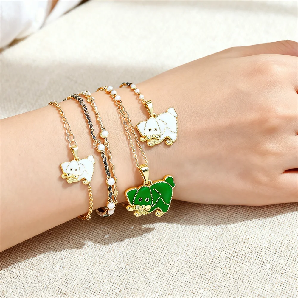 4Pcs Pendants Brass Enamel Dog Charms Cubic Zirconia Colorful Animal Shape for DIY Jewelry Necklace Bracelet Fashion Accessories